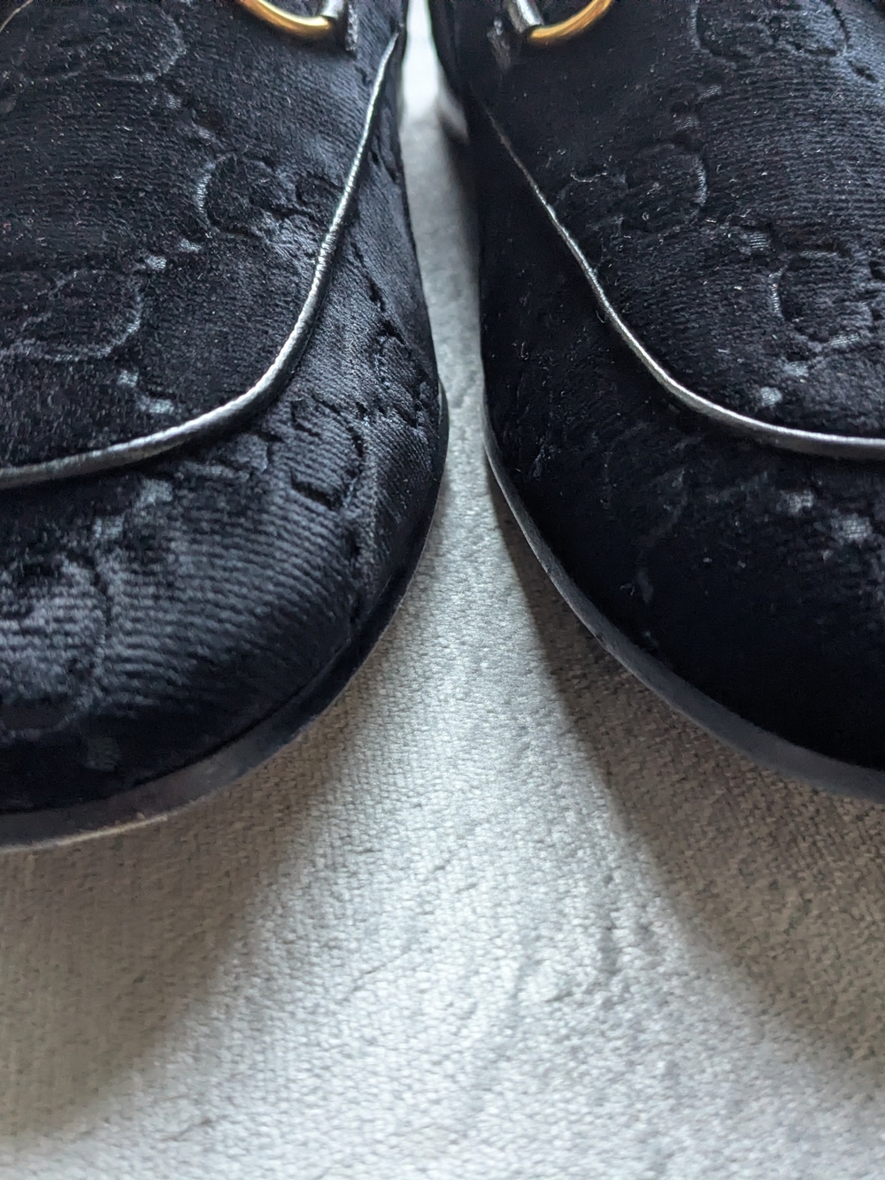 Black Velvet Horsebit Loafers - Luxury Men's Dress Shoes Gucci 10 US Monogram - Picture 4 of 16